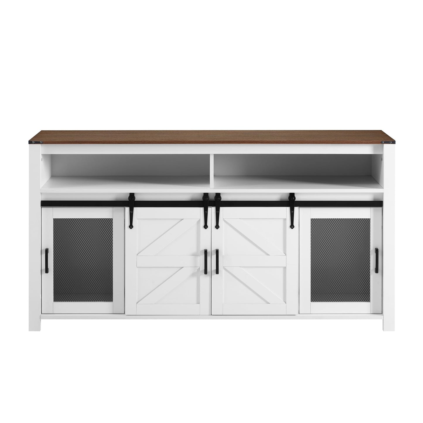 Ball & Cast Farmhouse Sideboard Buffet Cabinet with Storage, 59.3" TV Stand with Sliding Barn Door &Mesh Panel Door, Hallway Console-Tables Rustic Wood Coffee Bar Table for Dining Kitchen, White
