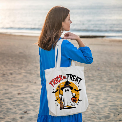 LRYBUD Funny Halloween Tote Bag Trick or Treat for Women Canvas Womens Work Tote Bag Gifts