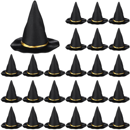 Seenelling 24 Pcs Mini Witch Hats for Crafts Small Halloween Plastic Tiny Witch Hats Bulk for Halloween DIY Wizard Party (Black,3 Inch)