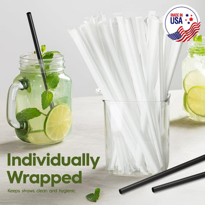Delxo 500 Count Individually Wrapped Clear Plastic Straws - 7.75 Inch Long, 0.23 Inch Diameter - Disposable Drinking Straws for Party, Every Occasion - Made in USA
