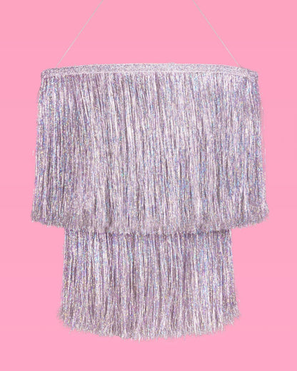 16" xo, Fetti Fringe Tinsel Chandelier - Iridescent Silver Foil, | Bachelorette Party Decorations, Birthday Photo Booth
