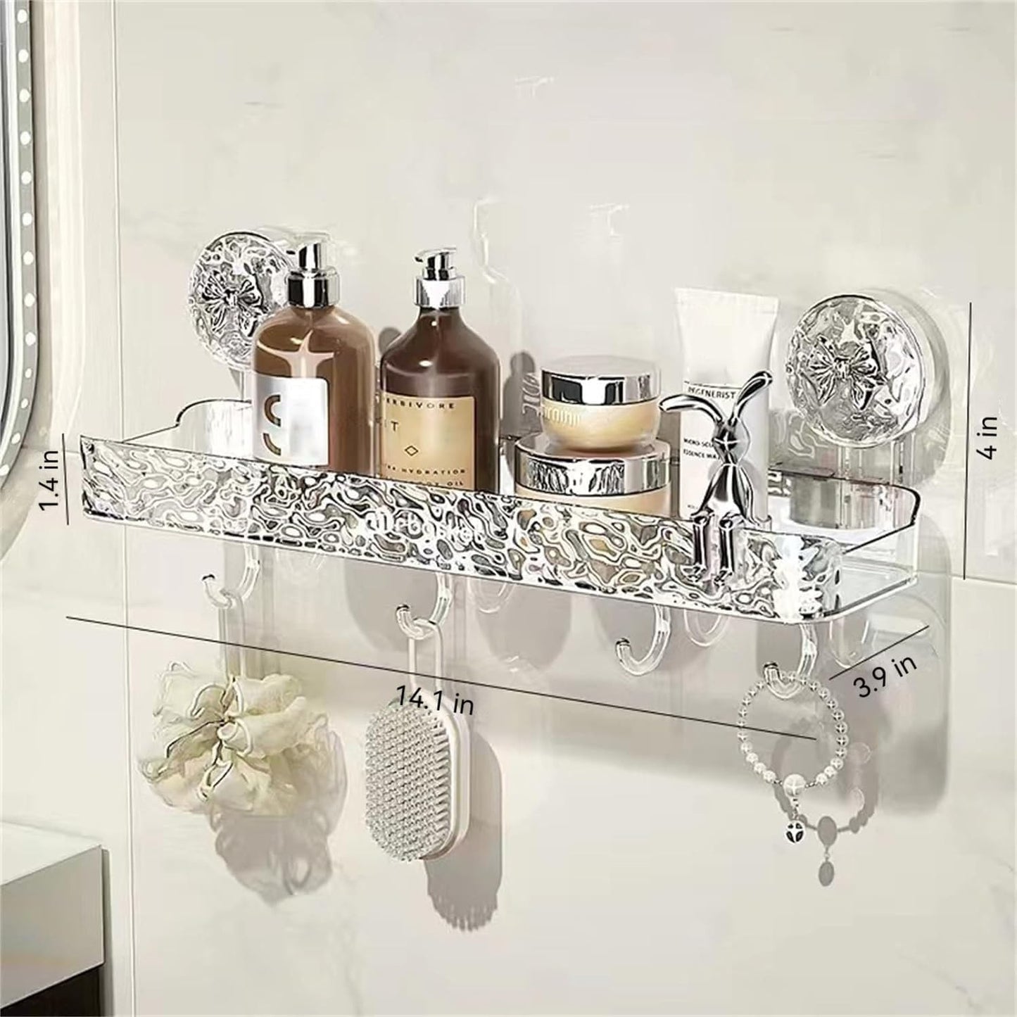 Generic Light Luxury Style Punch-Free Storage Rack, Suction Corner Shower Organizer, Corrugated Suction Cup Storage