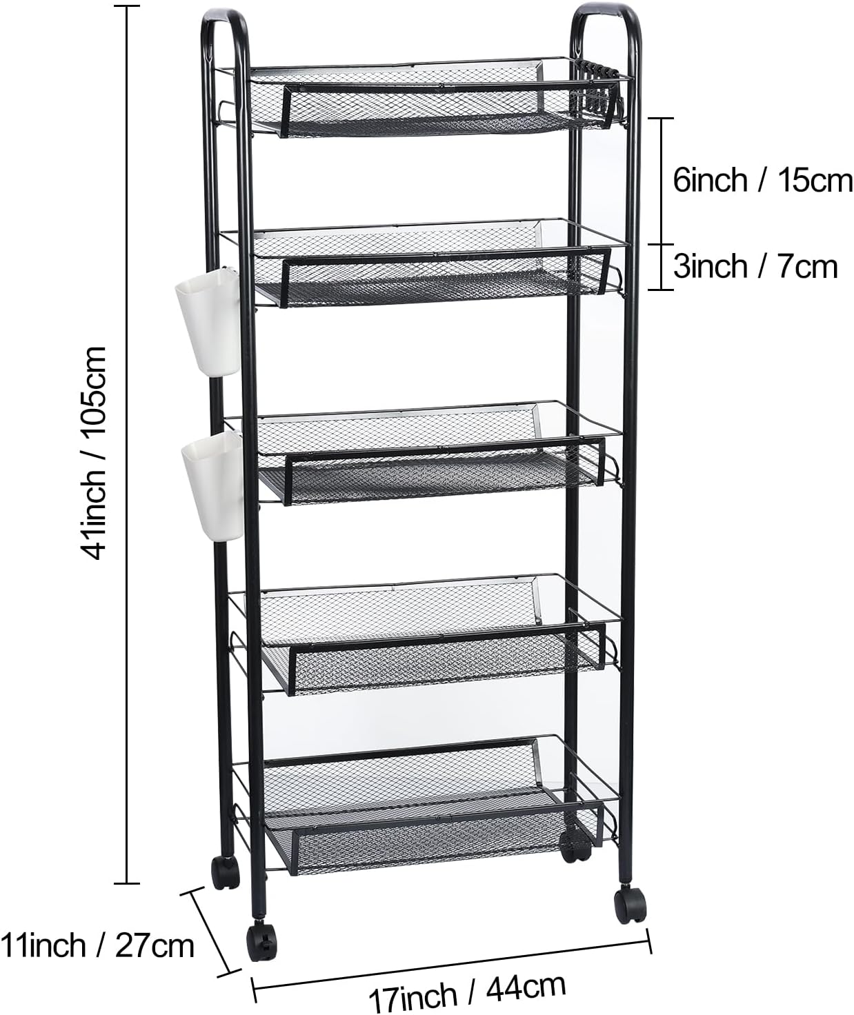 5 360 41 Inch Fruit Vegetable Basket Storage Cart Tier Snack Cart Stackable Metal Mesh Vegetable Organizer with Degree