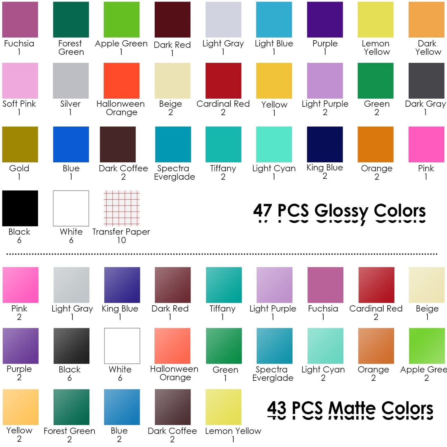 HTVRONT Permanent Vinyl for Cutting Machine-100 Pack 12 "x12 Adhesive Vinyl Sheets Set, 90 Sheets Permanent Bundle & 10 Transfer Tape for Projects and Crafting