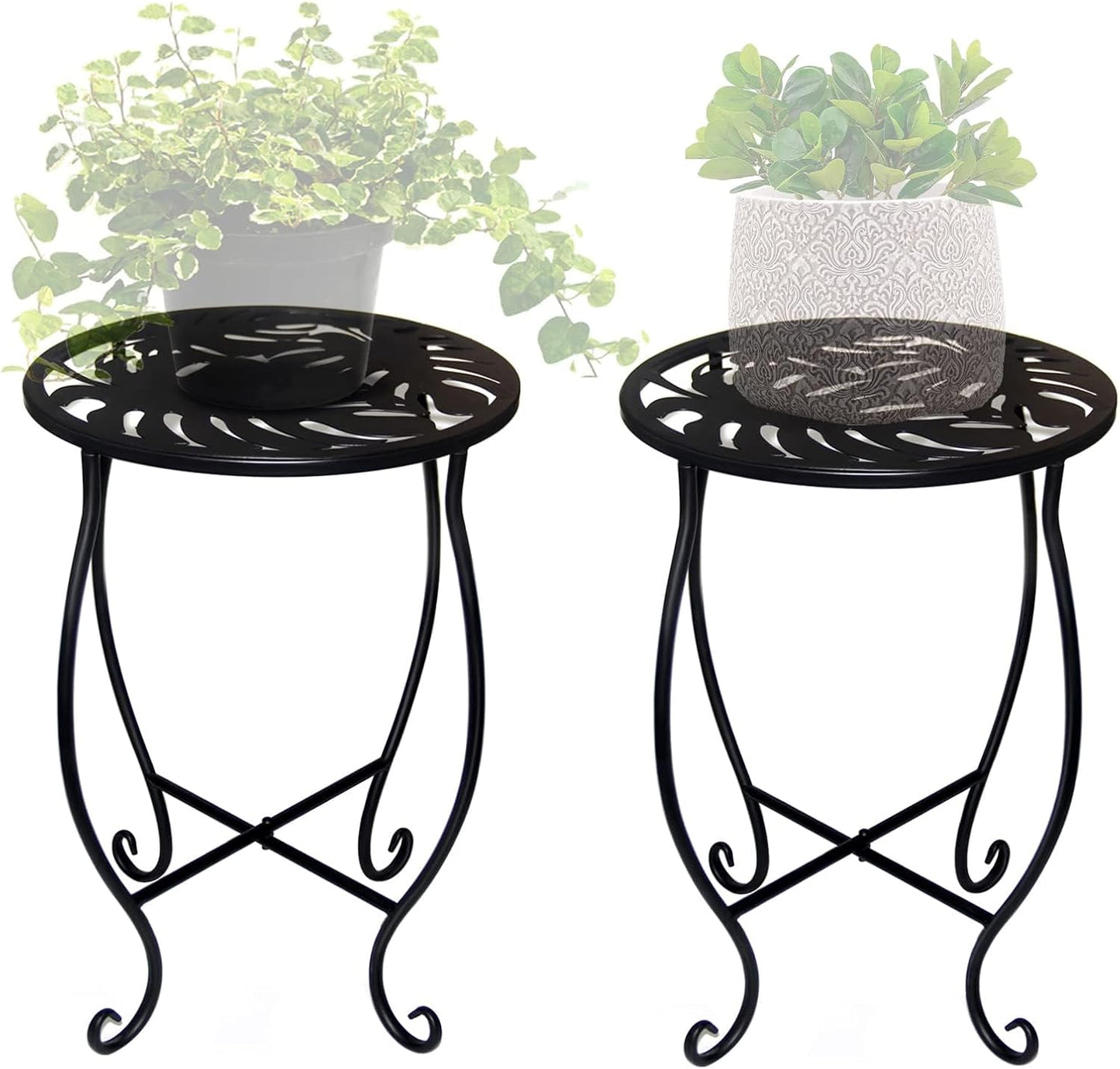 Aonagi 15" 8" 2pcs) Tall Metal Plant Stand, Wide Round Plant Stand for Flower Pot Rustproof Iron Plant Holder