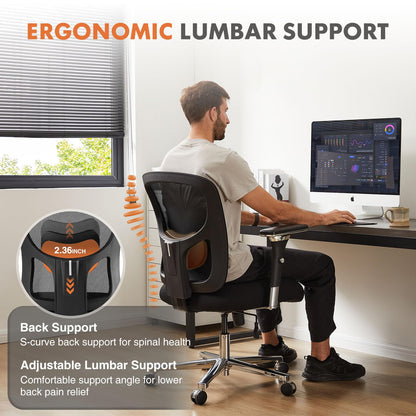 Sweetcrispy Ergonomic 500lbs Wide Heavy Duty Big and Tall Home Office Chair with Adjustable Lumbar Support and Wheels, 3D Armrest, for Adults
