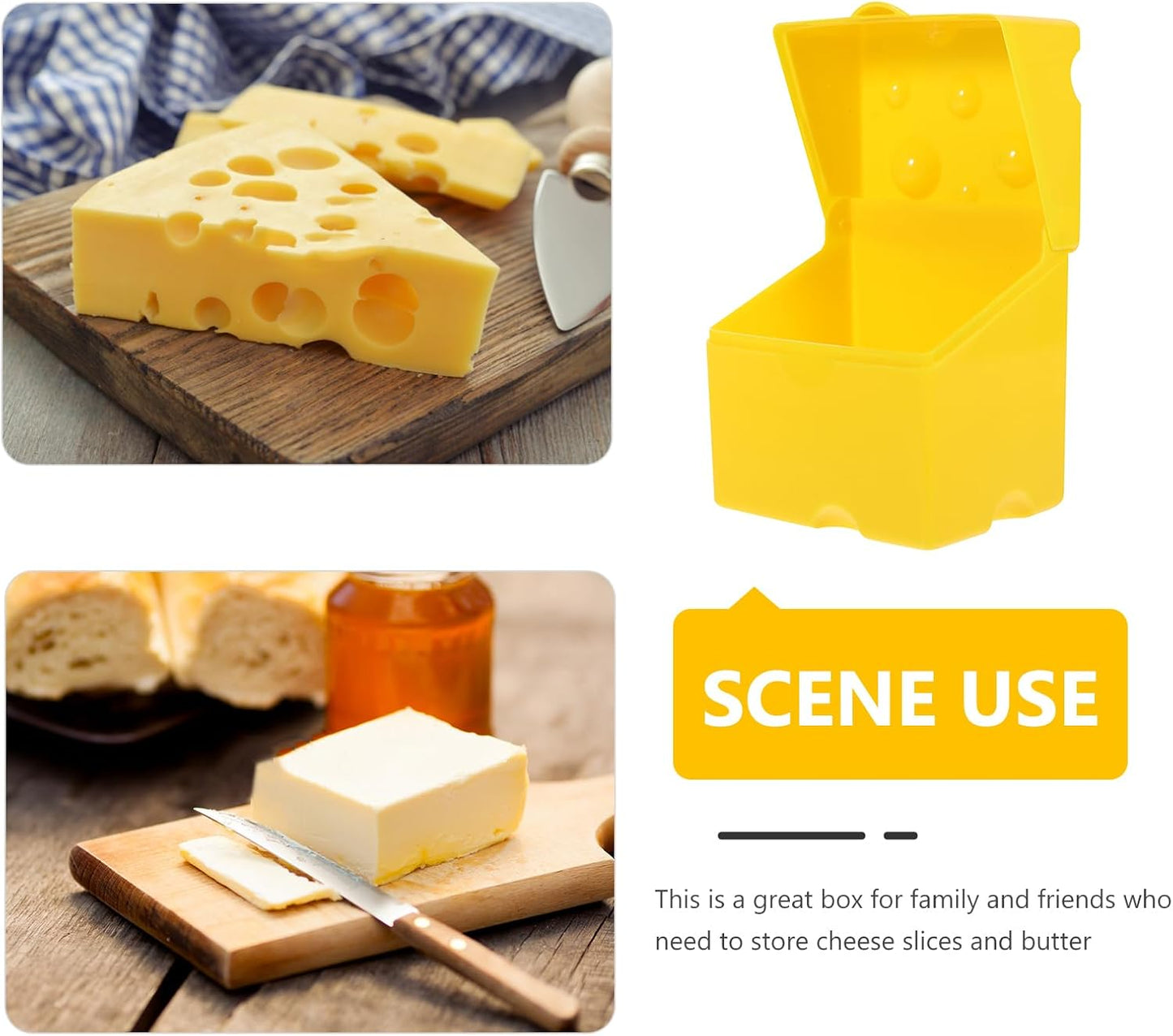 IMIKEYA Cute Sliced Cheese Storage Container, Airtight Cheese Box with Flip Lid, Butter Block Fridge Keeper for Kitchen