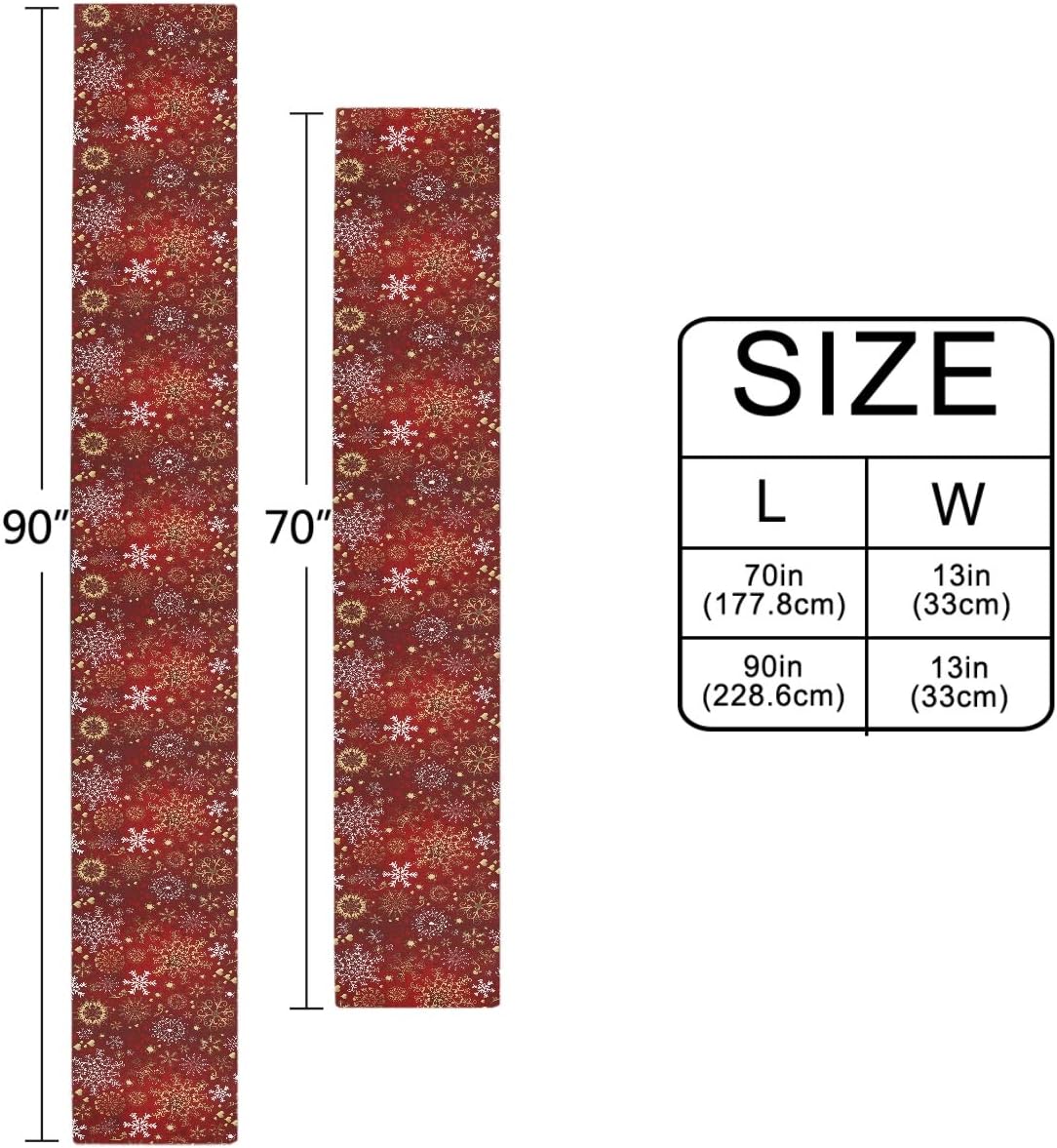 Christmas Winter Snowflake Table Runner, 13x90 Inches Double Sided, Luxurious Gold Red for Kitchen Dining Decor