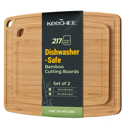 Dishwasher Safe Bamboo Cutting Boards Durable Lightweight Wood Cutting Board for Busy Kitchen, Easy Clean Wooden Chopping Boards with Juice Groove Set of 3 (L+M+S)