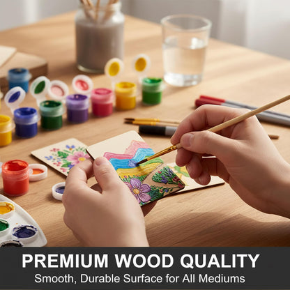 100 Pcs Unfinished Wood Pieces Blank Wood Squares Round Corner for Painting Writing Carving Letter Scrabble DIY (2.08” x 1.37” Rectangle)