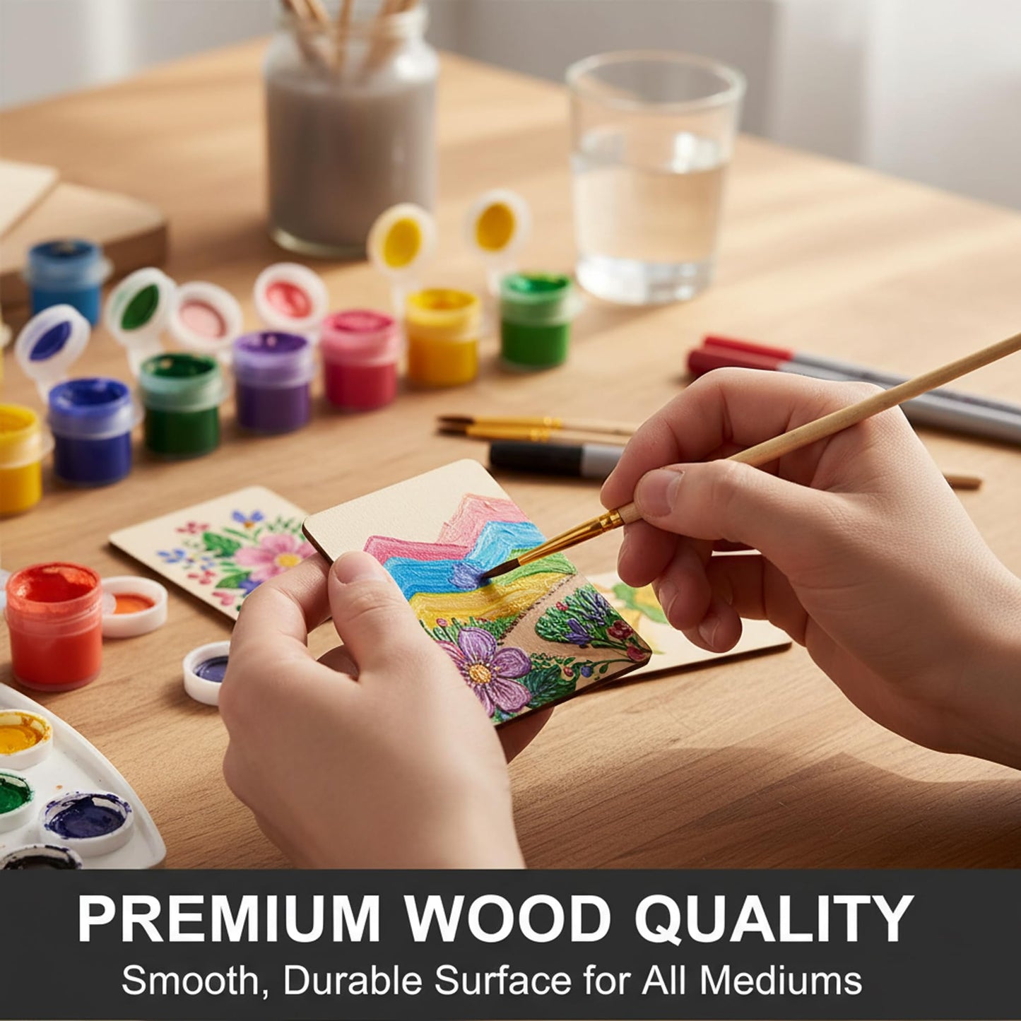 100 Pcs Unfinished Wood Pieces Blank Wood Squares Round Corner for Painting Writing Carving Letter Scrabble DIY (2.08” x 1.37” Rectangle)