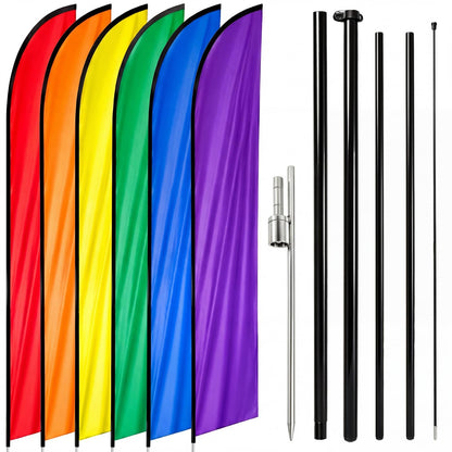 Chicplaid 6 Color Rainbow Feather Flag Bundle 15 FT Feather Flag Kit With Pole Includes Red, Orange, Yellow, Green, Blue, and Purple for Gay LGBT Pride Day Parade and Outdoor Events