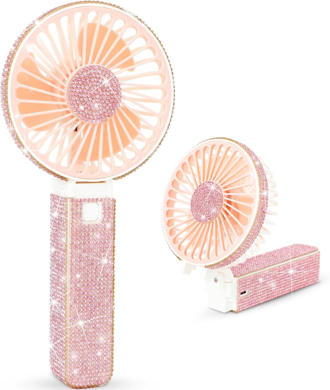 Mudder Crystal Bling Rhinestone Mini Handheld Fan, Portable USB Rechargeable, Battery Operated Small Folding Fan for