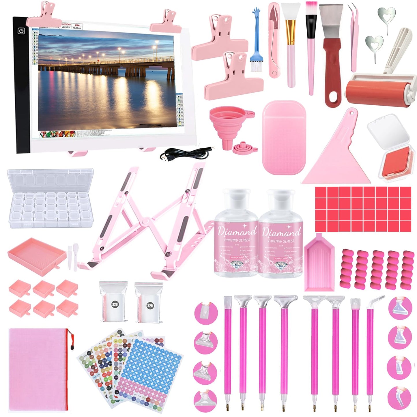 NLXCXUCY 158Pcs Diamond Art Accessories Kit All Inclusive Diamond Painting Tool Set with A4 Diamond Painting Light Pad,Diamond Art Sealer Glue,Diamond Correction,Pens Storage Box for DIY Craft