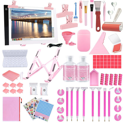 NLXCXUCY 158Pcs Diamond Art Accessories Kit All Inclusive Diamond Painting Tool Set with A4 Diamond Painting Light Pad,Diamond Art Sealer Glue,Diamond Correction,Pens Storage Box for DIY Craft