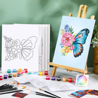 Dinifee 6 Pack Pre Drawn Canvas for Painting Pre Printed Canvas Kit 8 x 10 Inch Stretched Cotton Paint and Sip Set for Adults Couple Party Valentine Date Night(Butterfly)