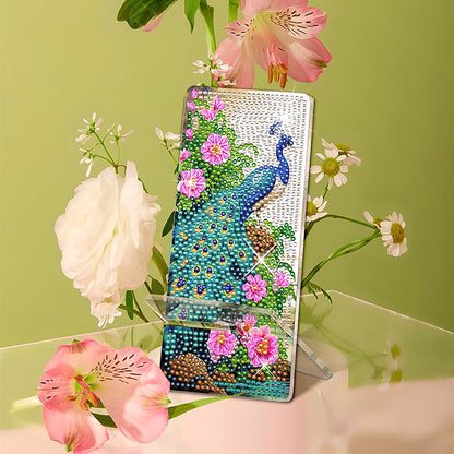 NIHO-JIUMA Diamond Art Phone Stand Kits Peacock, DIY Diamond Painting Acrylic Phone Holder & Mirror, Craft Gift for Adults/Teen