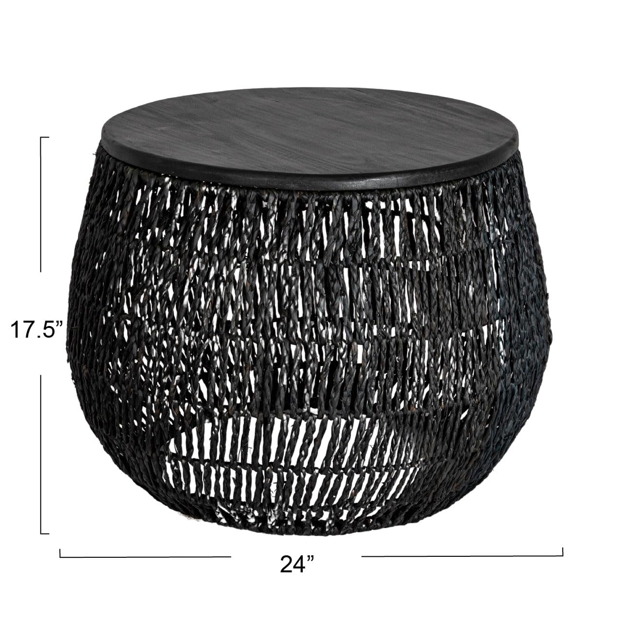 Bloomingville Hand-Woven Seagrass and Pine Wood Round Side Table, Black