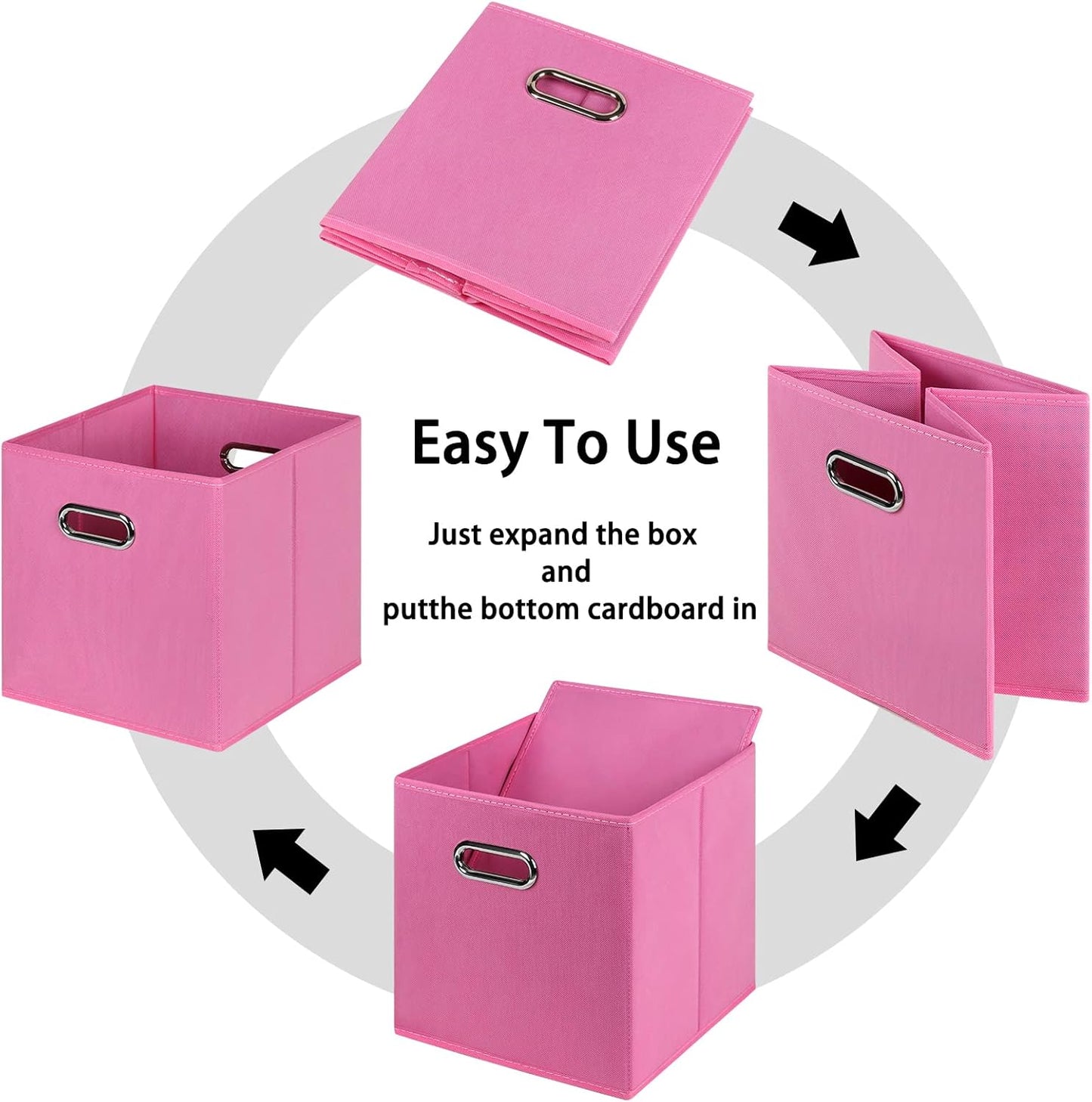 Black Foldable Storage Cubes, Fabric Organizer Bins with Dual Handles for Home, Pink
