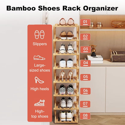 3 Closet Tier Natural Bamboo Shoe Rack,Foldable Space Saving Shoe Storage Organizer,Easy Assembly & Strong Design Shoes
