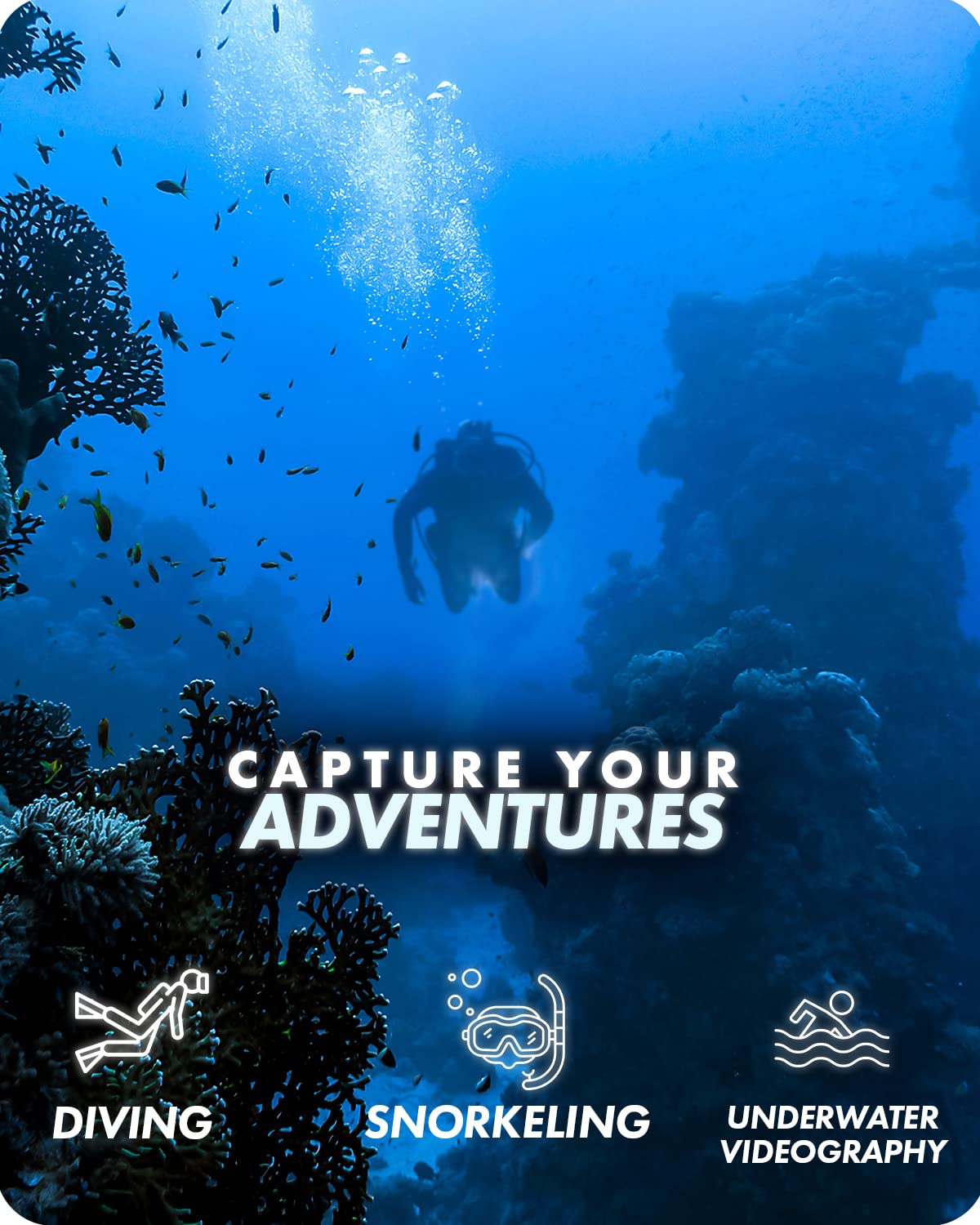 Movo GB-U80T Underwater Diving Rig with Cold Shoe Mounts, Strap - Compatible with GoPro Hero, HERO6, HERO7, HERO8, HERO9, HERO10, HERO11, Osmo Action - Scuba GoPro Accessory (XL/Tangerine)