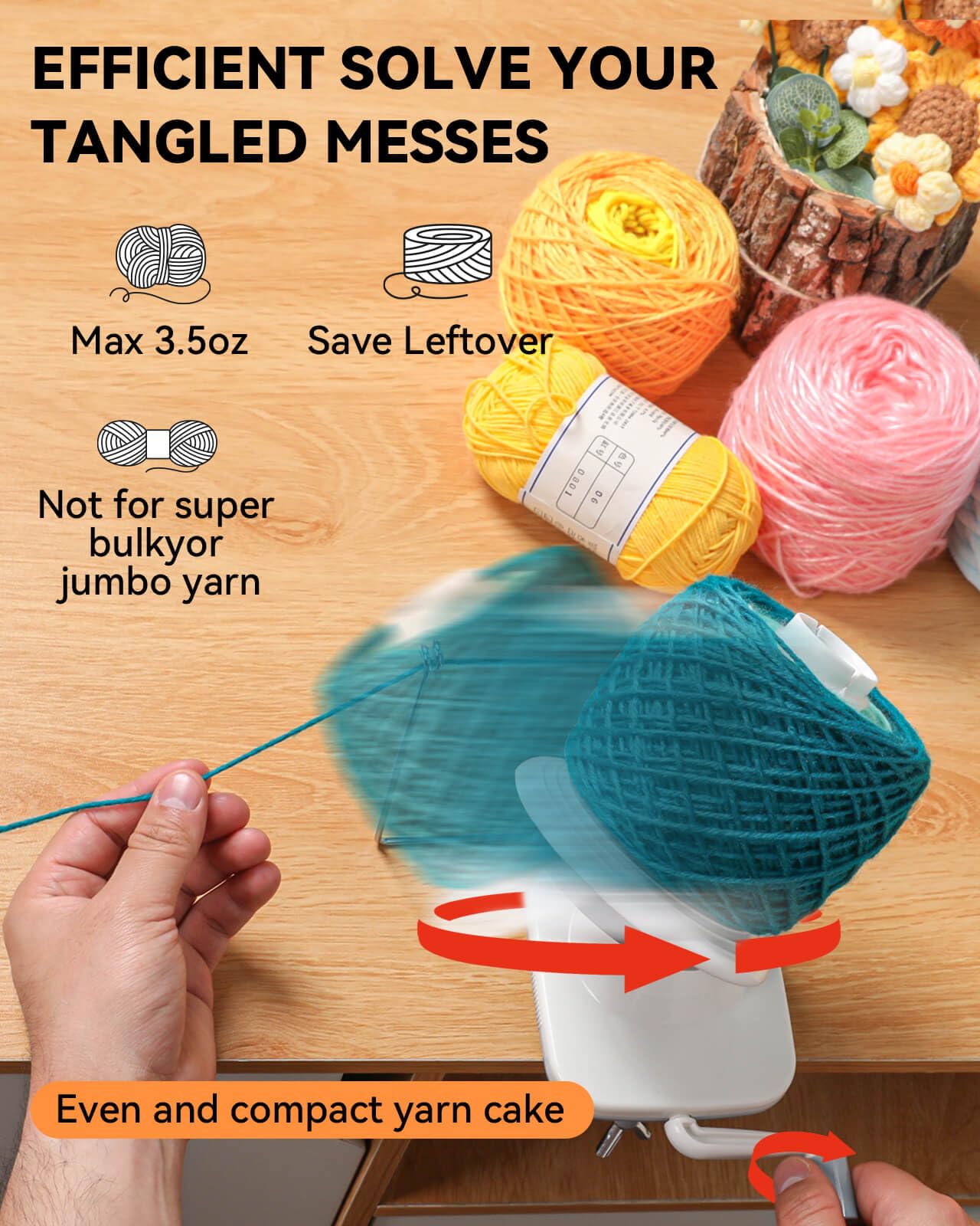 SPEENSUN Yarn Winder, 3.5 OZ Easy-to-Install and Efficiently Yarn Spinner with Lower Noise, Robust ABS Material Ball Winder for Crochet and Knitting Lover for Yarns Below Size 5