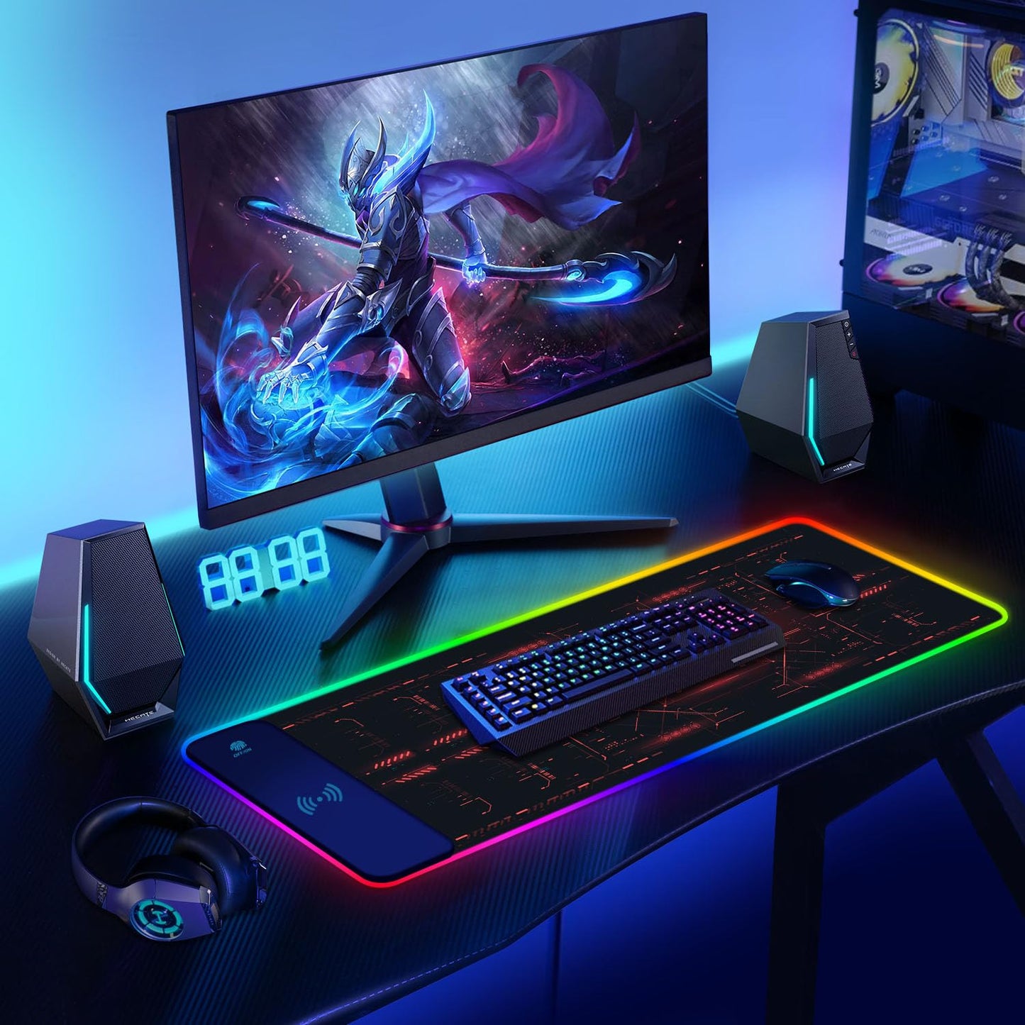 ToLuLu RGB Gaming Wireless Charging Mouse Pad, 5/7.5/10/15W 10 Light Modes LED Mouse Pad Computer Keyboard Mat Mousepad, 800x300x4MM Extended Large Desk Mat for Gaming, MacBook, Laptop, PC, Galaxy
