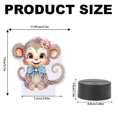 JZHYOAN Monkey Diamond Painting Night Light DIY Gem Painting Table Lamp Diamond Art Table Lamp Gift Light up Art Ornaments for Table Desk Bedroom Mosaic Cross-Stitch Set for Adult
