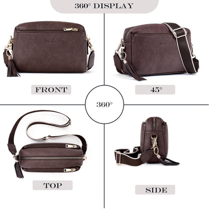 Roulens Triple Zip Small Crossbody Bag for women,Wide Strap Cell Phone Purse Shoulder Handbag Wallet with Credit Card Slots