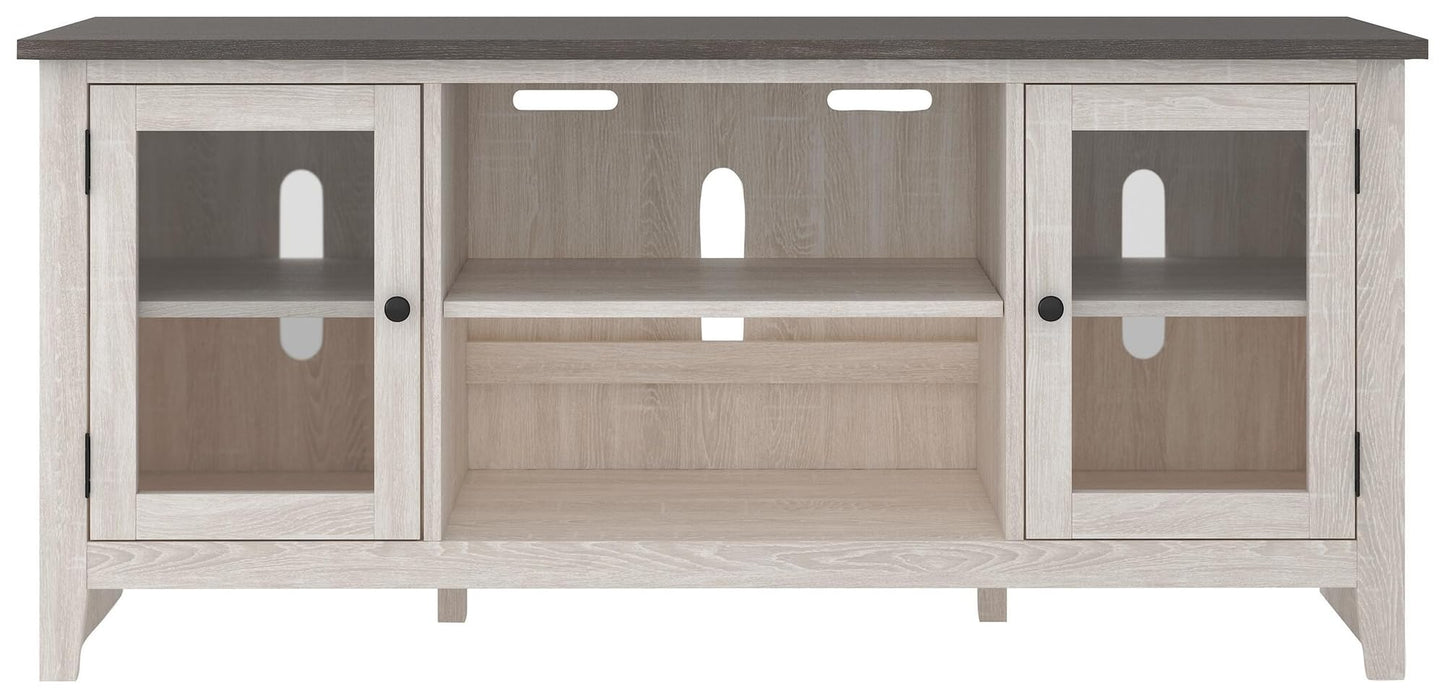 Signature Design by Ashley Dorrinson Farmhouse TV Stand with Fireplace Option, Fits TVs up to 58", Whitewash