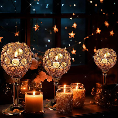 HearthLume Candle Holder Candlestick Holders- 1Set Gold Crystal Pillar Candle Holders,Metal Candlestick Stands for Wedding Centerpieces,Table Decor for Church,Valentine's Day Housewarming Gift,3Pcs