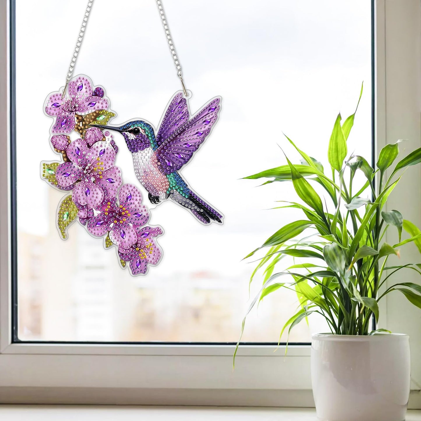 NAIMOER DIY Hanging Diamond Art Kits for Adults, Hummingbird Diamond Painting Kits, Special Shaped Rhinestone, Acrylic 5D Gem Art Craft Window Pendants Home Garden Wall Hanging Ornament Kits