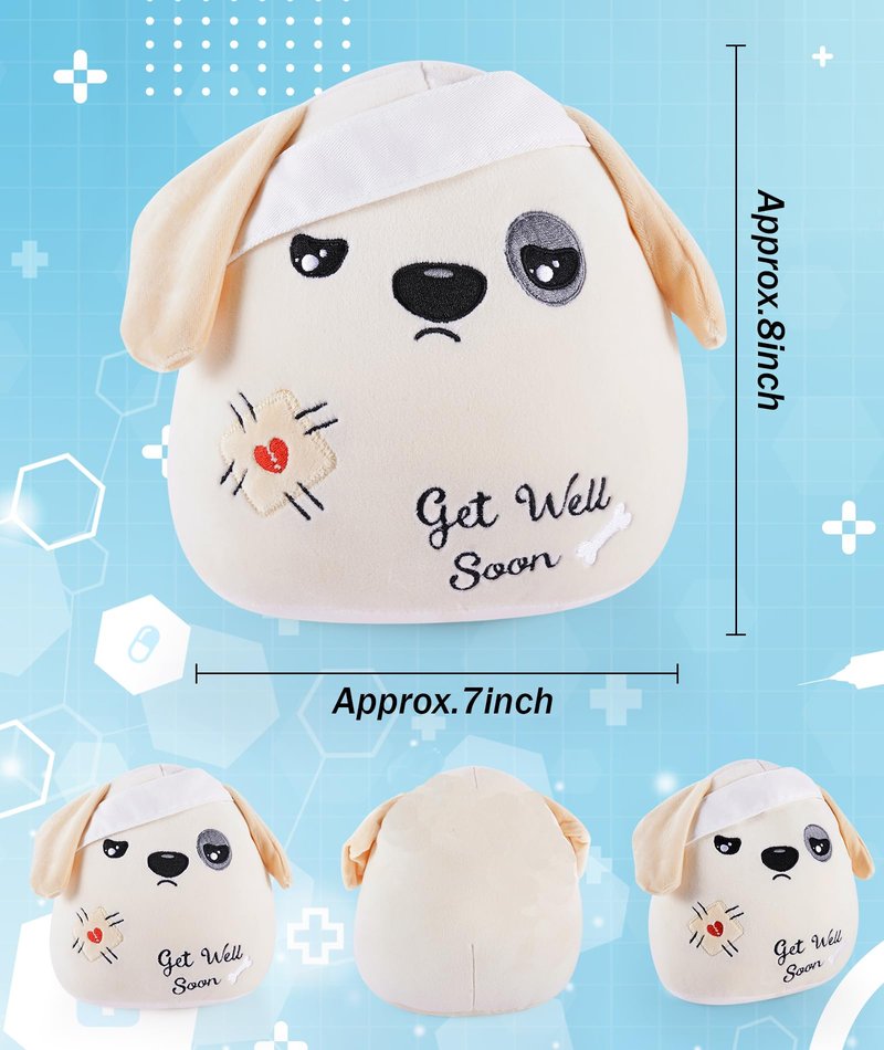 LeYoHa Get Well Soon Dog Plush - Dog Stuffed Animals Apricot Plushie Toys with Injury Bandage, Kids' Pillow Cushion, Gifts for Patient Girls Boys，9 Inch