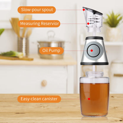 erduoduo Glass Oil Bottle, 8.5 Oz Wide Mouth Kitchen Oil Dispenser with Measuring, for Cooking, Baking, Frying, Salads, BBQ, Picnics