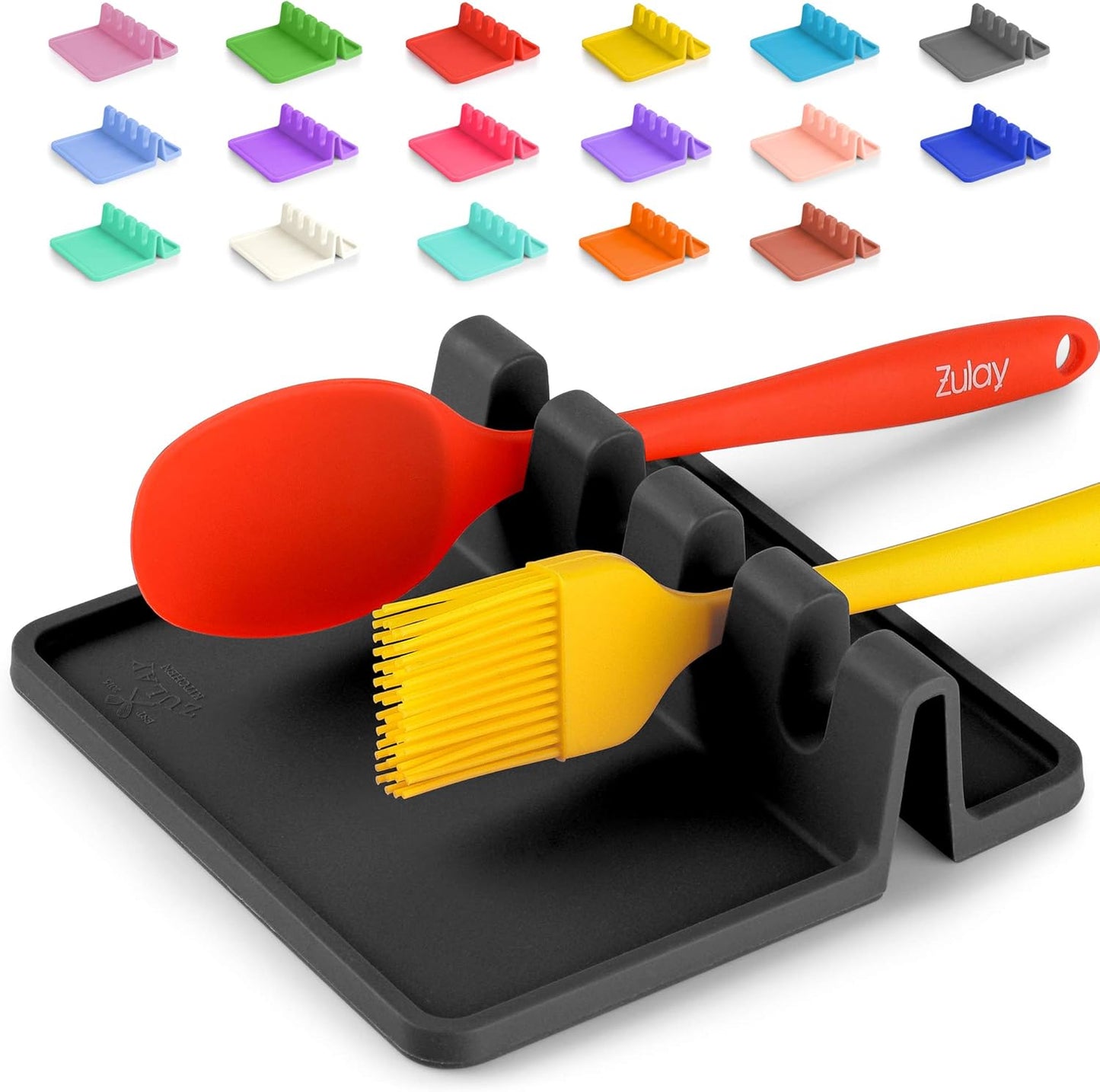 Zulay Kitchen Silicone Utensil Rest - BPA-Free, Durable Spoon Rest with Drip Pad - Heat-Resistant for Stove Top & Counter - Kitchen Gadget Holder