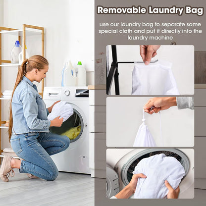 Laundry Hamper with Lid,Rolling Laundry Basket with Wheels,Metal Frame Sorter with Top Shelf and Removable Launddry