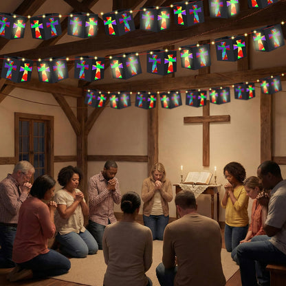 VIHOSE 24 Sets Religious Cross Craft Christian DIY Hanging Christian Lantern Tissue Paper Crafts with Light String Make Your Own Paper Lantern Decorations for Church Sunday School Vbs Activities