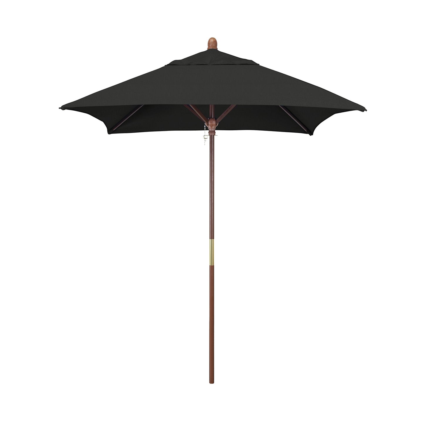 California Umbrella 6' Sq Wooden Market Umbrella, Push Open Pin Stop , Sunbrella Black (Model: MARE604-5408)