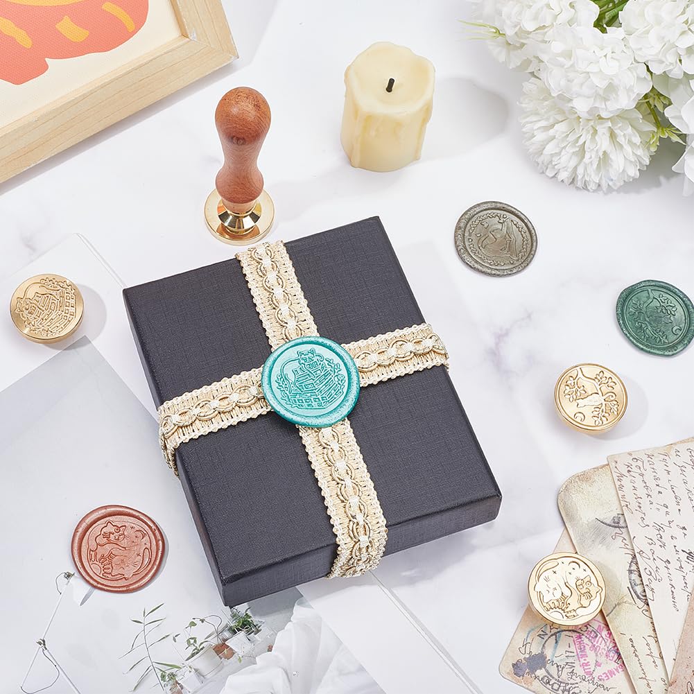 CRASPIRE 4 Styles Cat Wax Seal Stamp Head Animal 25mm Removable Brass Head Set with 1Pcs Wooden Sealing Stamp Handle for Wedding Birthday Envelopes Invitations Gift Packing Wrap Decoration