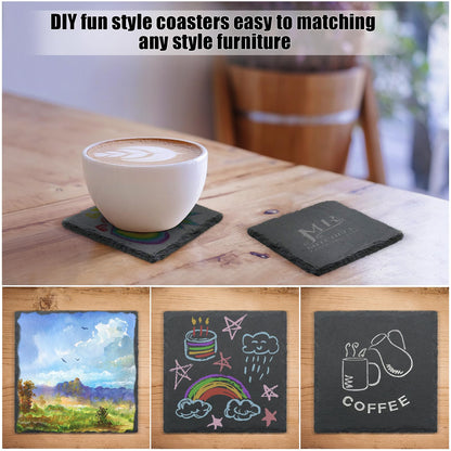 60 Pack Slate Drink Coasters, VIBRATITE 4 Inch Black Slate Stone Coasters Bulk Cup Coaster Laser Engraving Blanks with Anti-Scratch Bottom for Drink Coffee Bar Kitchen Home Decor, Square