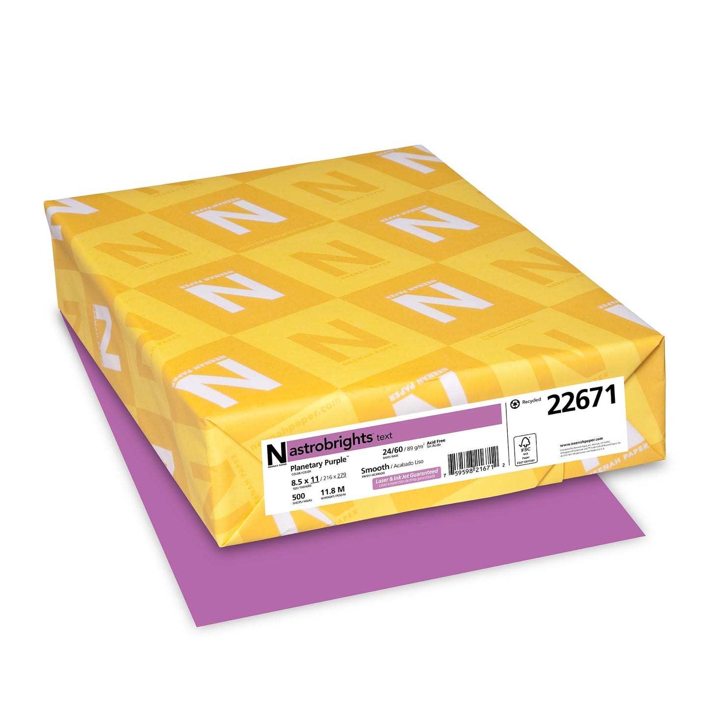 Neenah Astrobrights Premium Color Paper, 24 lb, 8.5 x 11 Inches, 500 Sheets, Planetary Purple (22671)