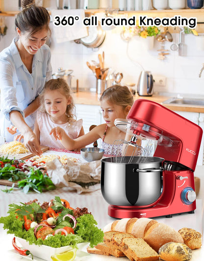 9.5 QT Double Handle KUCCU Stand Mixer, 6 Speed with Pulse Electric Kitchen Mixer, 660W Tilt-Head Food Mixer with Dishwasher-Safe Dough Hook, Flat Beater, Whisk, Splash Guard for home baking (Silver)