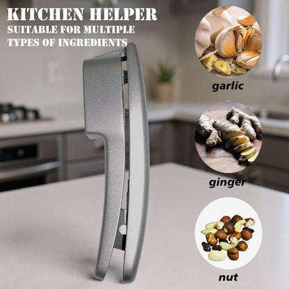QPQ 2-in-1 Professional Garlic Press and Peeler Set, Aluminum Kitchen Tool with Built-in Cleaner, Manual Crusher and Mincer for Unpeeled Garlic Cloves,Fast And Portable Garlic Peeler