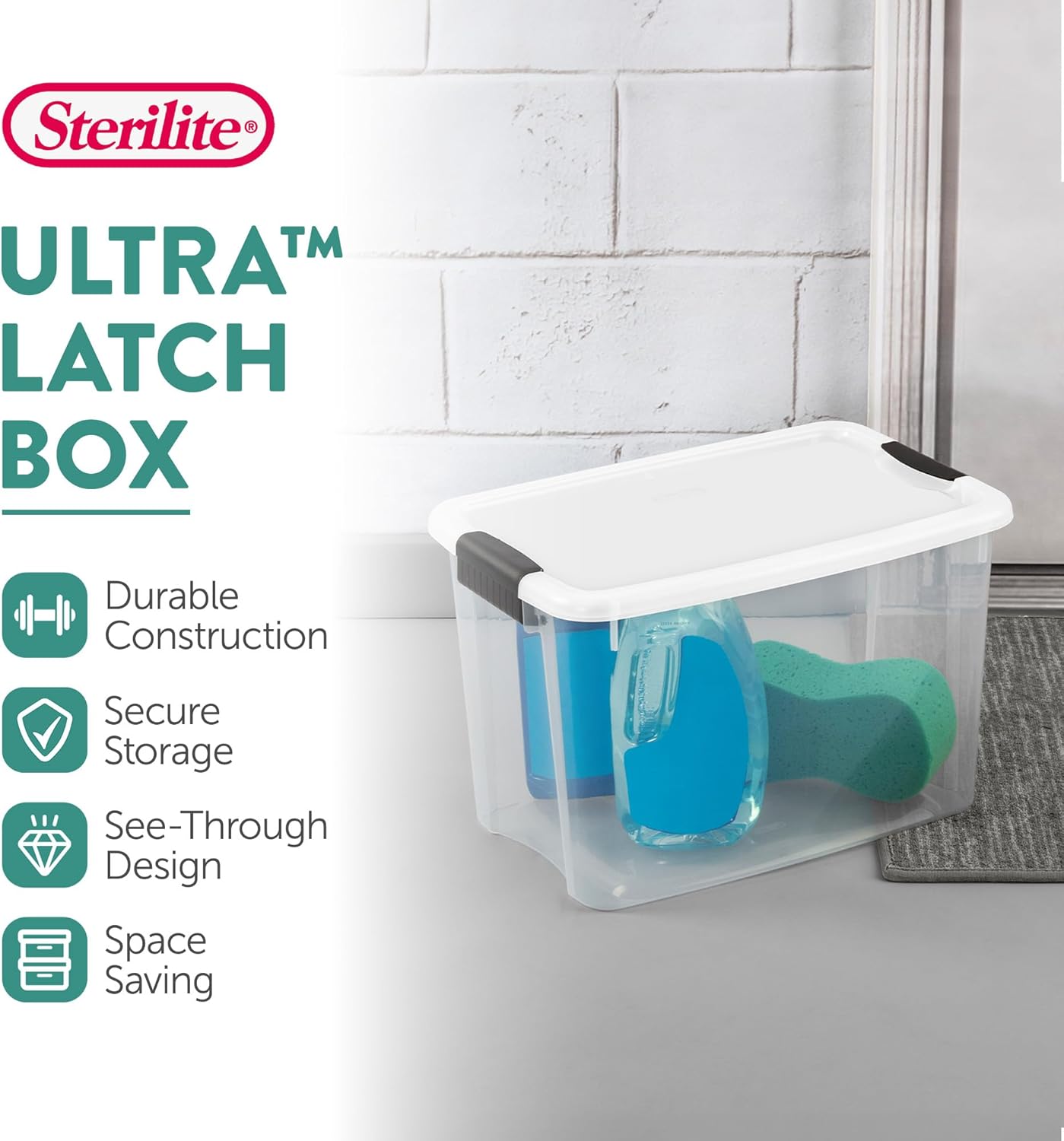 Sterilite 18-Pack Ultra Latching Storage Bins - Clear Plastic 30 Quart Organizing Containers for Home & Office