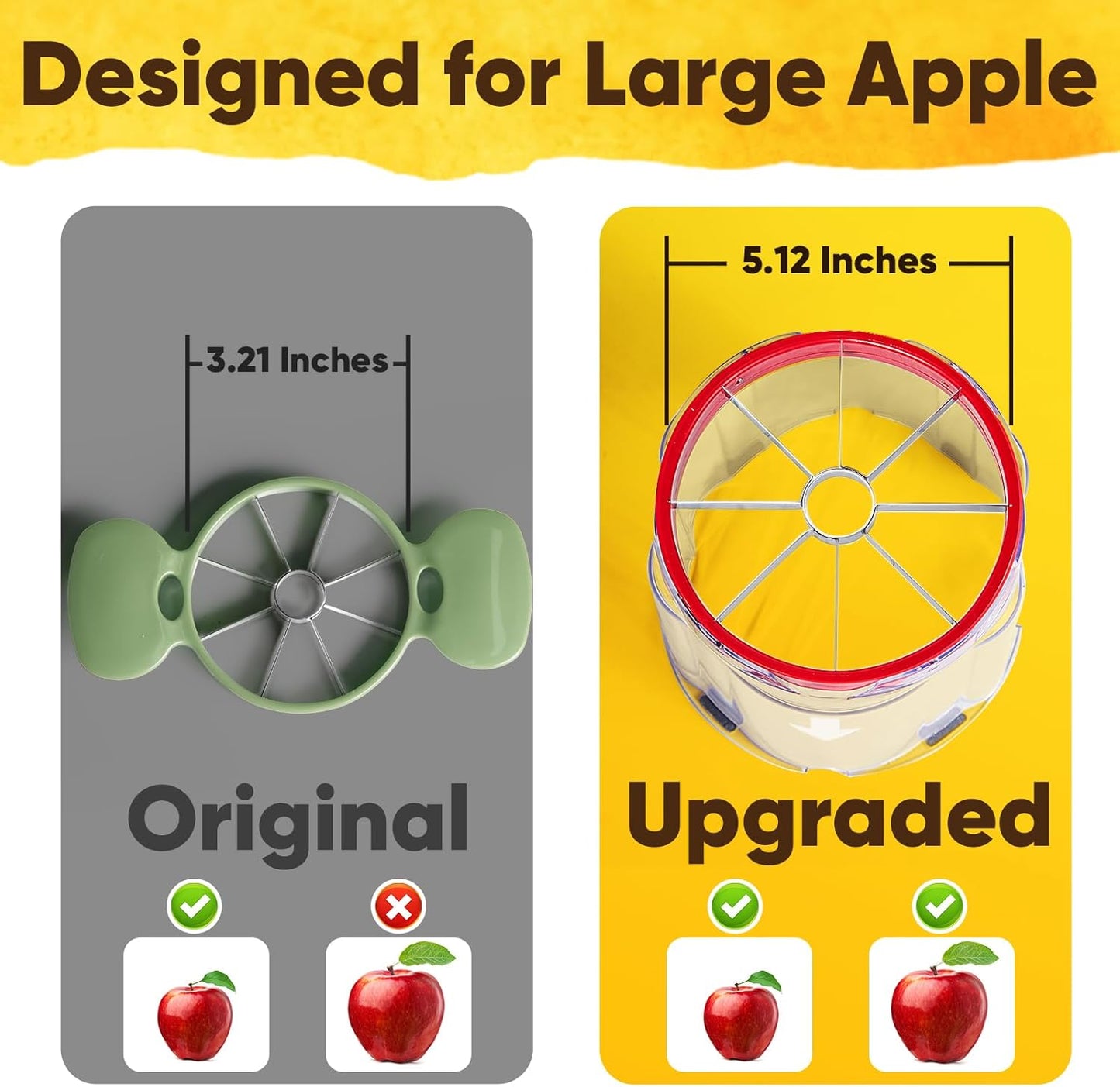 5.12-Inch 8 Newness Apple Slicer - Slices, Ultra-Safe & Heavy-Duty Stainless Steel Extra Large Apple Cutter, Upgraded