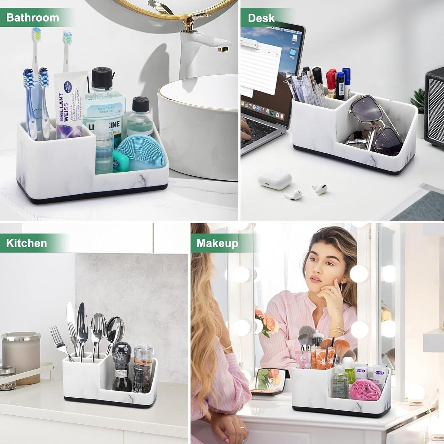 Counter PARKMANI Marble Bathroom Organizer, Kids Electric Toothbrush and Toothpaste Holders for Bathroom Organizers