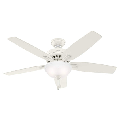 Hunter 52 inch Indoor Ceiling Fan with LED Light - White Ceiling Fan with Pull Chain, For Bedroom or Living Room, Standard Mount, No Remote, 5 Blades, Includes Bulbs - Newsome 53310, Fresh White