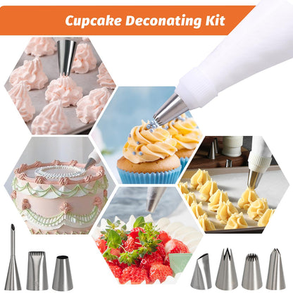 Piping Bags and Tips Set, Frosting Piping Kit for Baking with Pastry Bags and Tips, Standard Converters, Silicone Rings, Reusable cotton Piping Bags Easy to Clean for Cookie Icing, Cupcake