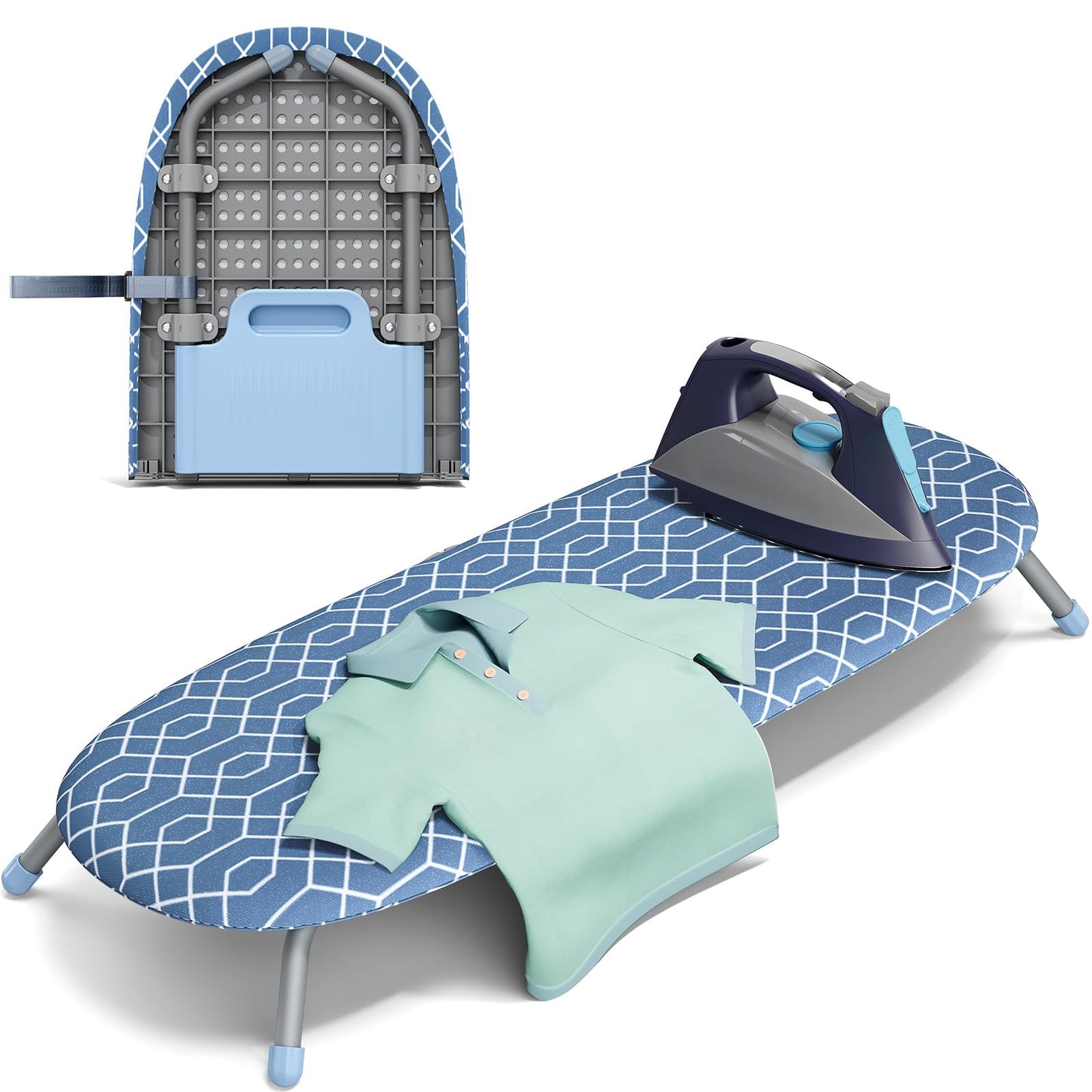 APEXCHASER Foldable Ironing Board, Tabletop Small Iron Board, Portable Folding Mini Ironing Board with Non-Slip Feet for Home, Laundry Rooms, Dorms, Travel Use,Blue