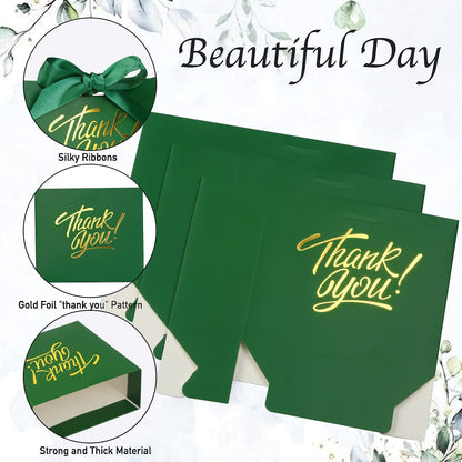KPOSIYA 100 Pack Small Thank You Gift Bags, Green Party Favor Bag with Ribbon